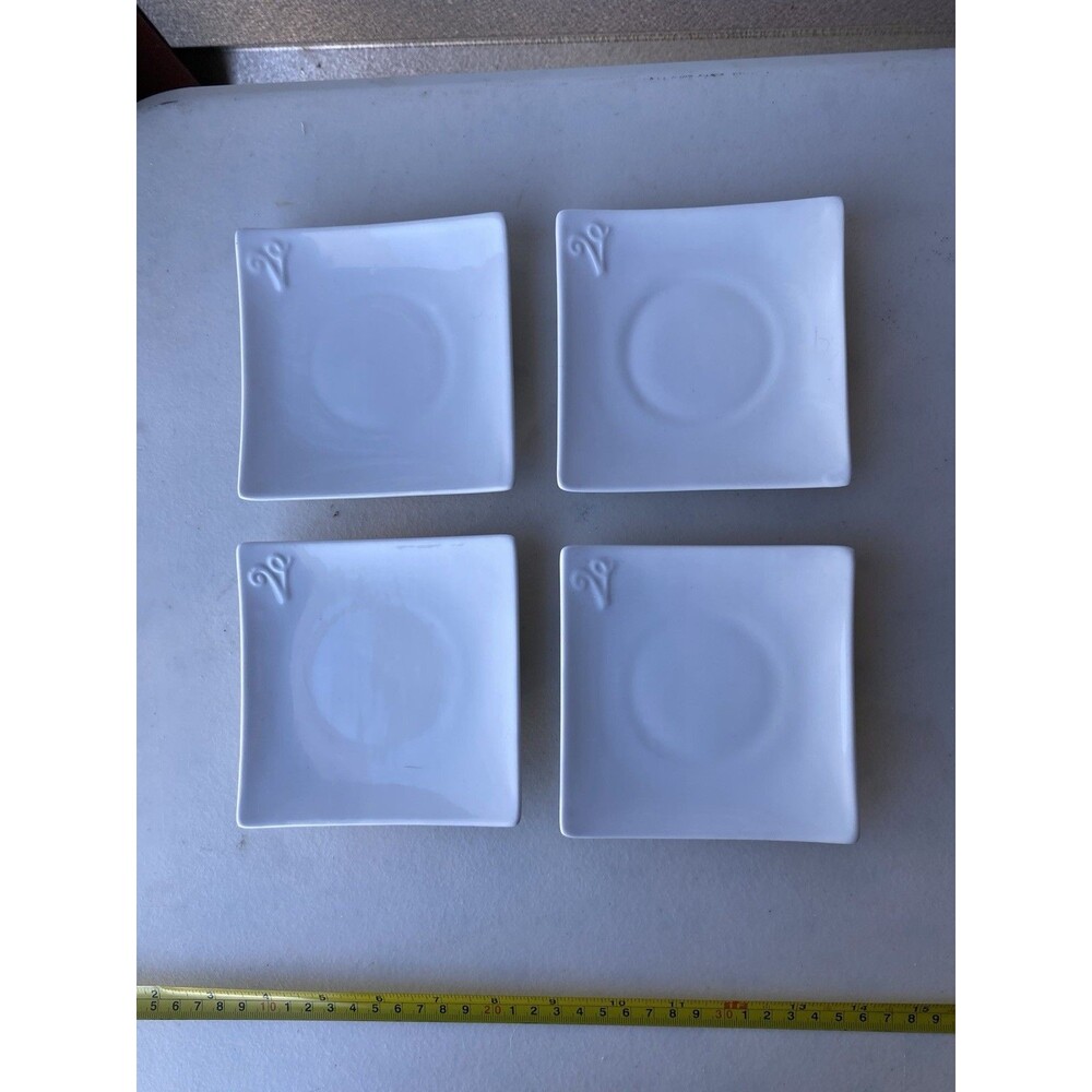 Set of 4 Velata by Scentsy White Square Appetizer Fondue Plates Silicone Base